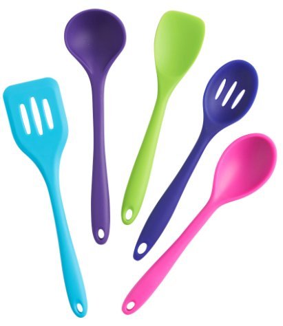 Silicone Spatula Set, 5-Piece: Spoon, Spatula, Turner, Ladle, Spoonula. Heat Resistant, Premium, Non-stick, Silicone Cooking Utensils Set