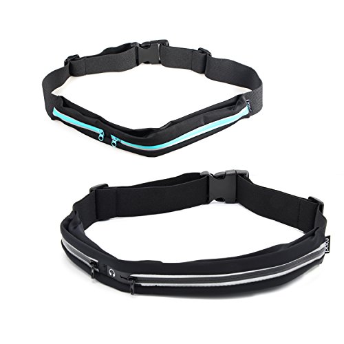 Patu 2 Packs Running Belt with Extra Key Holder - Fits Most Cell Phones (Up to 6 Inch), The Best Waterproof Outdoor Case and Gym Fitness Waist Pack, Black & Light Blue