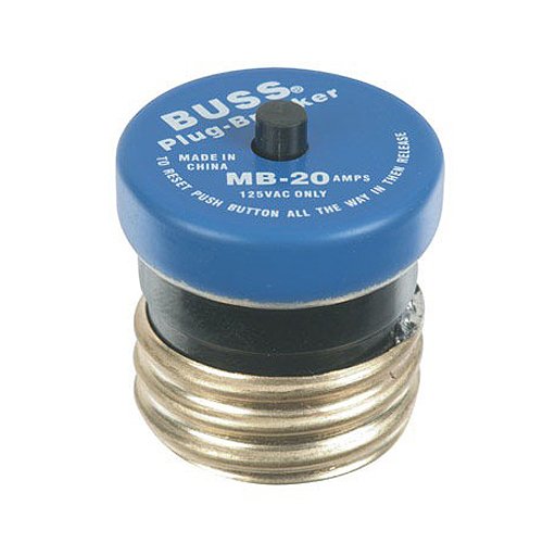 Bussmann BP/MB-20 20 Amp Edison Base Plug Fuse Circuit Breaker, 125V