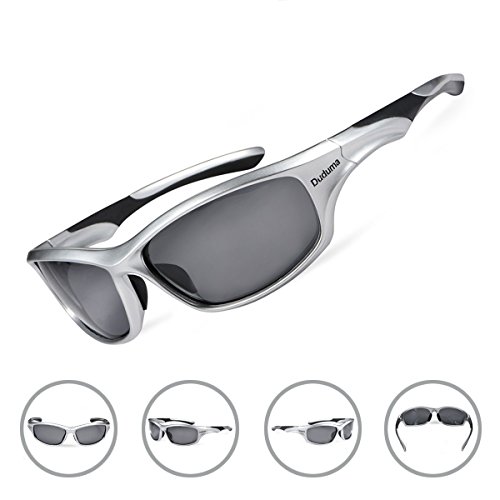 Duduma Polarized Sports Sunglasses for Running Cycling Fishing Golf Tr636 Flexible Superlight Frame (silver frame with black lens)