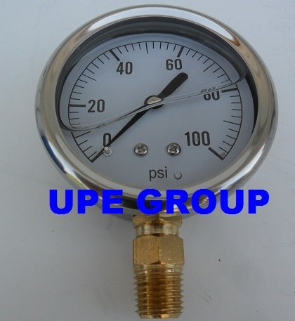 NEW STAINLESS STEEL LIQUID FILLED PRESSURE GAUGE WOG WATER OIL GAS 0 to 100 PSI LOWER MOUNT 0-100 PSI 1/4 NPT 2.5 FACE DIAL FOR COMPRESSOR HYDRAULIC AIR TANK