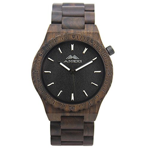 Amexi Men's Wooden Watches Black Sandalwood Watch with Ebony Wood Case, Miyota Movement