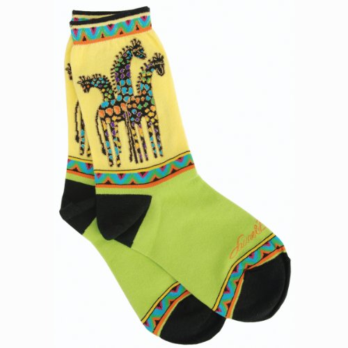Laurel Burch Women's Rainbow Giraffe Sock, Yellow/Green, 9-11