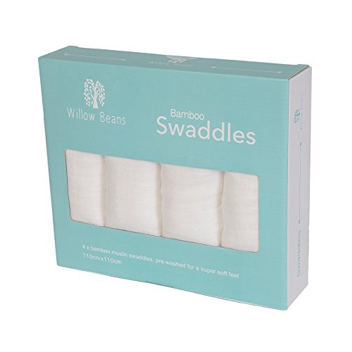 Willow Beans Baby Bamboo Swaddle Blankets, Pack of 4