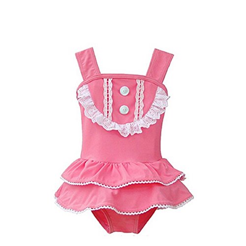 PGXT Girl One-Piece Falbala Swimwear Bathing Suit Bikini Swimsuit With Hat Pink