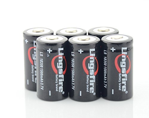 LingsFire® 6 Pieces LS 18350 3.7V 1500mAh Rechargeable Li-ion Battery(Black)