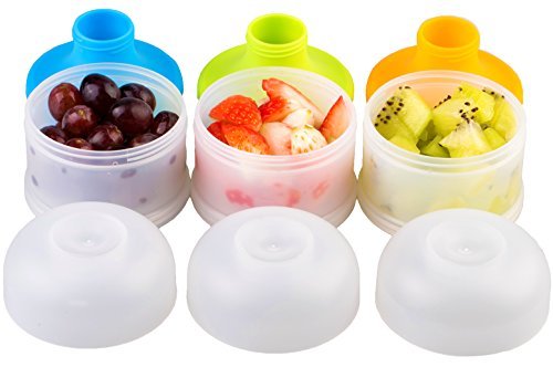 Snack Dispenser, Kidsmile Twist-Lock Stackable Portable Baby Snacks Storage Containers / BPA Free Mini On-the-Go Food Containers / Set of 3 in Orange, Green and Blue