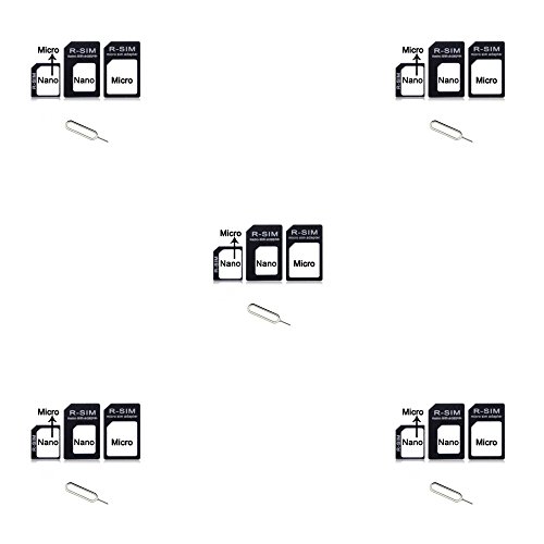 (5 Pack) SIM CARD Adapter Nano to Micro - Nano to Regular - Micro to Regular With eject pin for iphone 4S 5 5C 5S + iPad 2 3 4 Air/Mini Samsung HTC Sony-Black