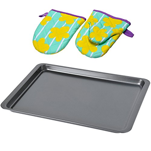 Kingstar Non-Stick Oven Tray Pizza Baking Tin Pan with Heat Resistant Gloves, 37x25.5cm