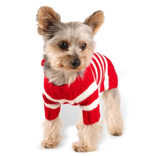 Designer Pet Clothes, Red Stripe Dog Hoodie Sweater, Charming Pom Pom, Warm and Cute