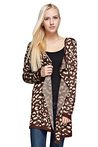 Zoozie LA Women Cardigan Boyfriend Sweater Brown and Gold Leopard Spotted Animal Print Medium / Large
