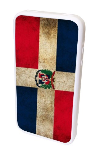 GO IC722 Classic Antique Rustic Dominican Republic Flag Silicone Protective Hard Case for iPhone 4/4S - 1 Pack - Retail Packaging - White