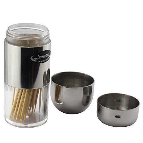 Toothpick Holder, Newness Food Grade 304 Stainless Steel and Acrylic Toothpick Holder for Home, Cylinder Shape