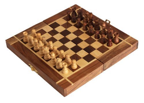 Classic Foldable Wooden Staunton Chess Set with Storage Box for Pieces Travel Friendly
