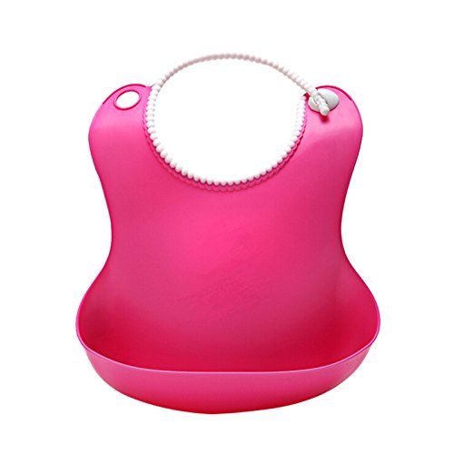 New! Joy Baby Soft Flexible Silicone Waterproof Foodcatcher Baby Bibs (Pink)