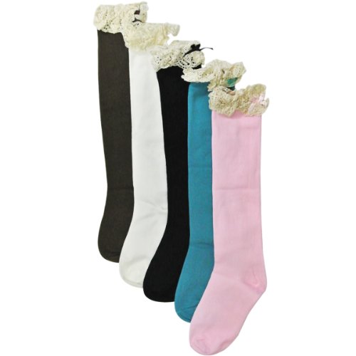 Wrapables Lace Ruffles and Bow Knee High Girl Socks (set of 5)