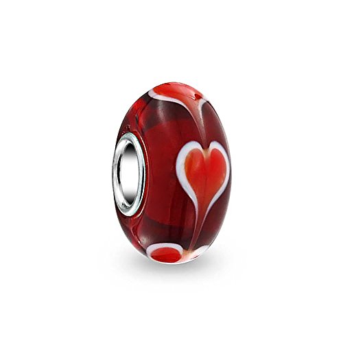 Bling Jewelry Murano Red Heart Glass Bead 925 Sterling Silver Fits Pandora Charms