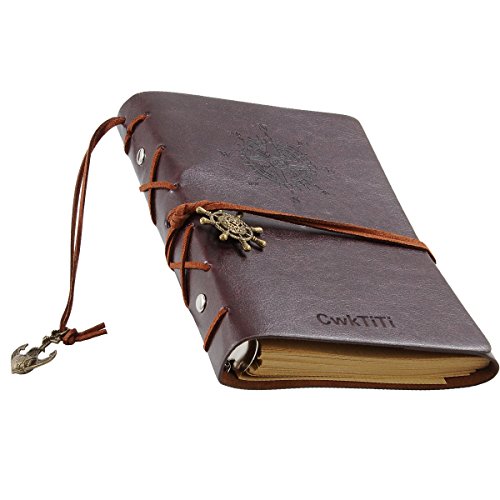 Daily Notebook, CWKTITI Vintage Retro Classic PU Leather Cover Bound Notebook Bookmarks with Metal Helm and Anchors for Diary & Journal.(Coffee)