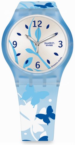 Swatch SUJS101 Ladies Farfelitto Silver Dial Blue Plastic Strap Watch