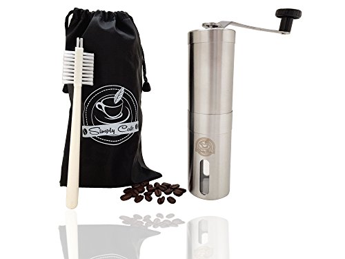 Simply Café Manual Coffee Grinder Best Coffee Grinder for French Press - Espresso Can Use as a Spice Grinder or Herb Grinder Great Gift Ideas BONUS FREE Coffee Grinder Brush & Water Proof Travel Bag