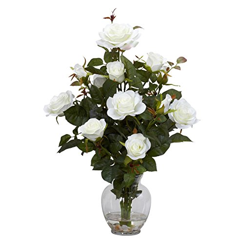 Rose Bush with Vase Silk Flower Arrangement