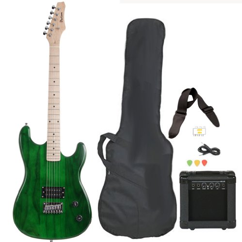 Full Size Green Electric Guitar with Amp, Case and Accessories Pack Beginner Starter Package