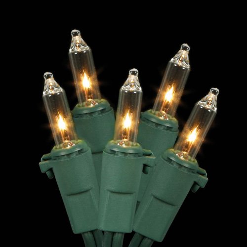 Set of 50 Clear Mini Christmas Lights 4 Spacing - Green Wire