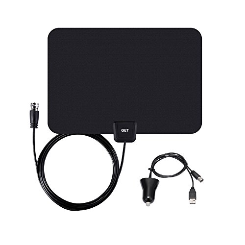 GET Digital TV Antenna 50 Miles Range Indoor Amplified Antenna with High Performance-13 ft Coaxial Cable-Black