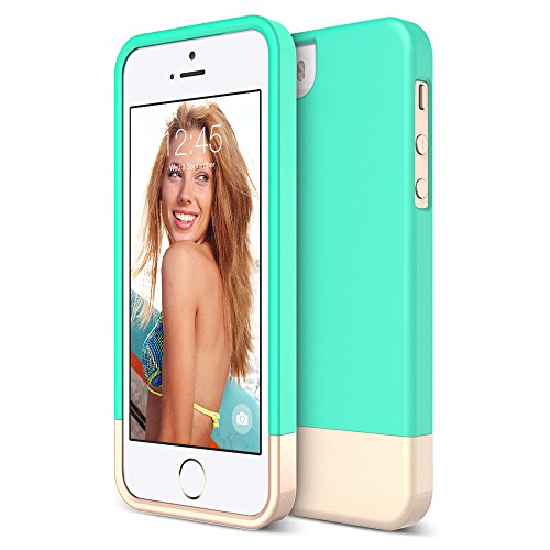 iPhone SE Case, Maxboost [Vibrance Series] Protective Case For Apple iPhone SE (2016) & iPhone 5S 5[Lifetime Warranty] SOFT-Interior Slider Style Hard Cases Cover - Turquoise/Champagne Gold