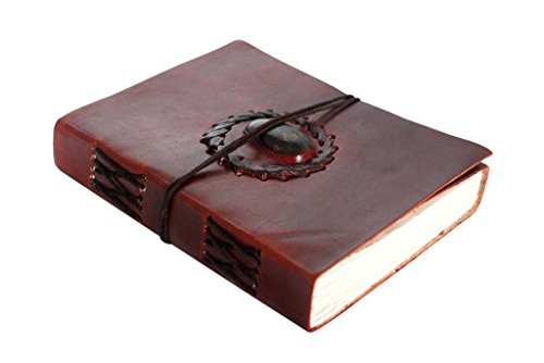 Handmade Leather Journal Bound Notebook with Gemstone Leather Diary Gifts for Him Her