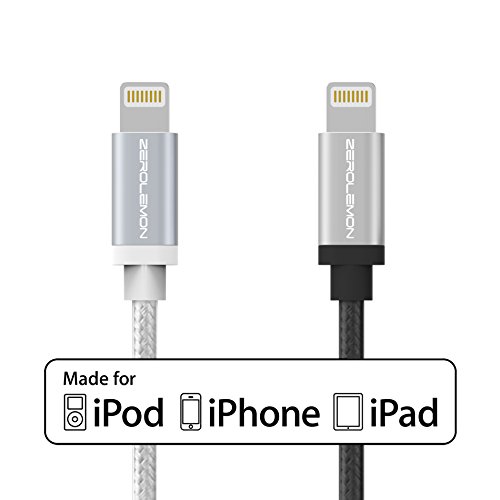 [Apple MFi Certified] [2-Pack] ZeroLemon Lightning to USB Rugged Nylon Cable 6.4 Feet / 2 Meter + Aluminum Cap for iPhone, iPod and iPad [2 Years Warranty]-Rugged Silver+Rugged Black
