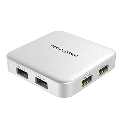 FosPower 4-Port SuperSpeed USB 3.0 HUB with 1.2 Battery Charging (12v/3A Adapter) for Mac, Macbook, Ultrabook, Laptops, Tablets, Smartphones - Silver