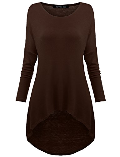 Thanth Womens Comfy Loose Fit Long Tunic Top With Various Hem CHOCOLATE X-Large