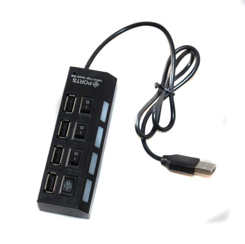 Superbpag(TM) 4-Port USB 2.0 Hub with Individual Power Switches and LEDs (Black)