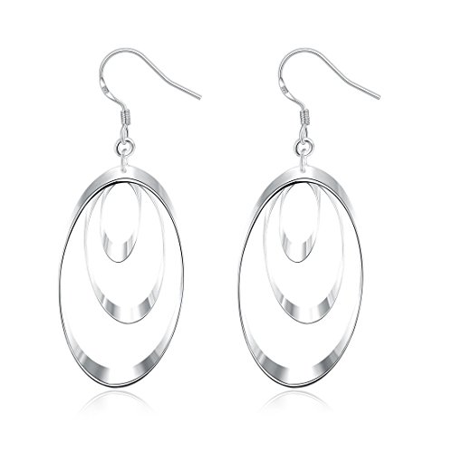NIANPU Fashion Jewelry 925 Silver Plated Stud Dangle Earings Eardrop Three Oval