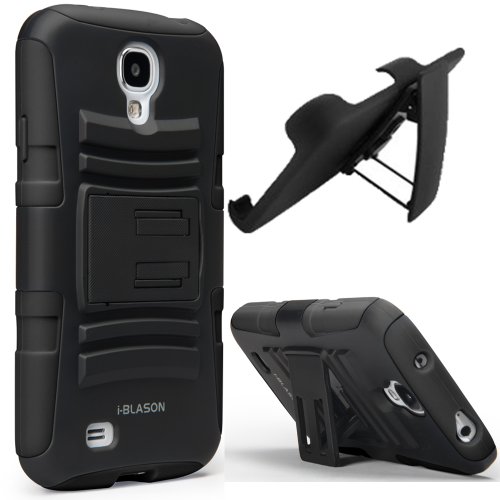 i-Blason Samsung Galaxy S4 Mini i9190 Prime Series Dual Layer Holster Case with Kickstand and Locking Belt Swivel Clip (Black)