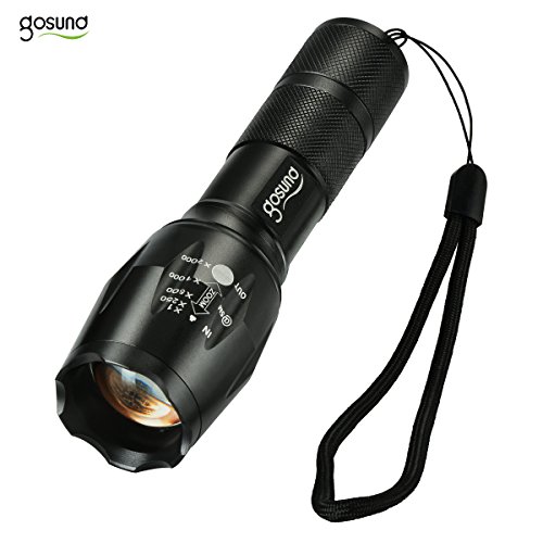 Gosund T6 LED Flashlight Kit of 5 Modes Zoom in and out Water Resistant Tactical Torches for Outdoor with Bottom Click (1pcs)