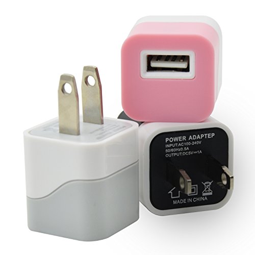 Power Adapter, Costyle 3-Pack Dual Color 5V 1A USB Home Travel Mini Wall Charger for iPhone 6S 6 Plus 5S 5 4S Samsung Galaxy S6 Edge Plus Note 5 4, Most Android Smartphone Devices (Black+Gray+Pink)