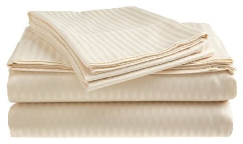 300 Thread Count 100% Cotton Dobby Stripe Sheet Set- Assorted Colors/sizes (Queen, Beige)