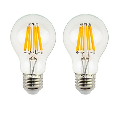 Poeland A19 Vintage LED Filament Light Bulbs 6W E26 Socket Pack of 2 Warm Light