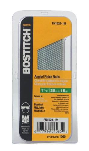 BOSTITCH FN1524-1M 1-1/2-Inch 15-Gauge FN Style Angled Finish Nails, 1000-Qty.