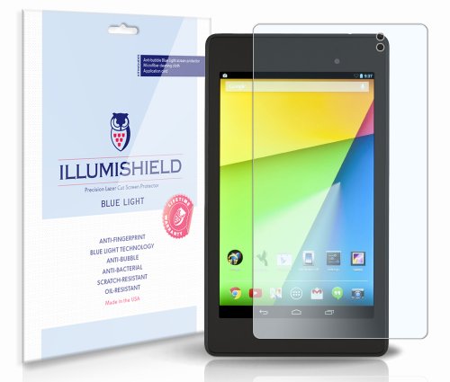 iLLumiShield - Google Nexus 7 Wi-Fi 2013 (HD) Blue Light UV Filter Screen Protector Premium High Definition Clear Film / Reduces Eye Fatigue and Eye Strain - Anti- Fingerprint / Anti-Bubble / Anti-Bacterial Shield - Comes With Free LifeTime Replacement Warranty - [2-Pack] Retail Packaging