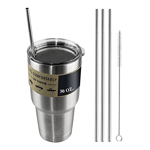4 Pack 10.5 Straight Stainless Steel Reusable Drinking Straws fits 30 oz Yeti Tumbler Rambler Cups with Cleaning Brush