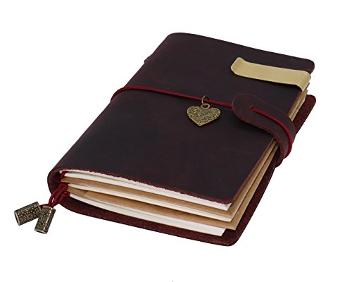 Sueroom- Privileged Sale Vintage Handmade Refillable Legends Journal With Elastic Strap Closure & Key Cross ,Include Card Slots + a zipper pouch + 3 Inserts--Wine