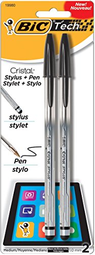 BIC Cristal Stylus Ball Pens Stick Black Medium Point, 2-Pack
