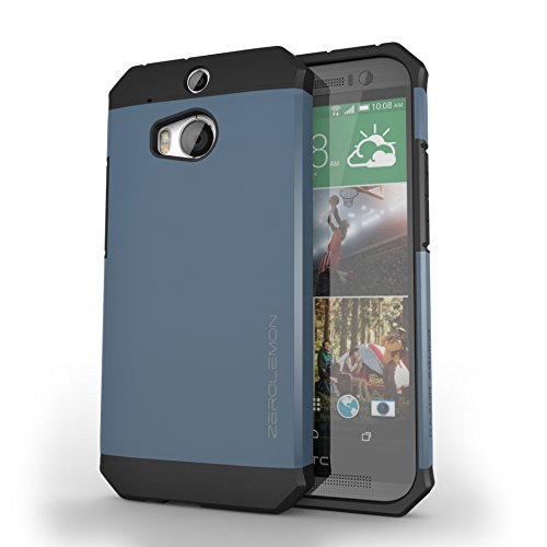 ZeroLemon® All New HTC One M8 Case - Razor Armor Navy Blue / Black Hybrid Protective Case - Premium Cover for HTC One 2014 [180 Days Warranty]