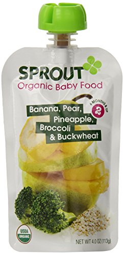Sprout Organic Foods, Stage 2 Pouch, Banana, Pear, Pineapple, Broccoli and Buckwheat, 4 Ounce (Pack of 5)