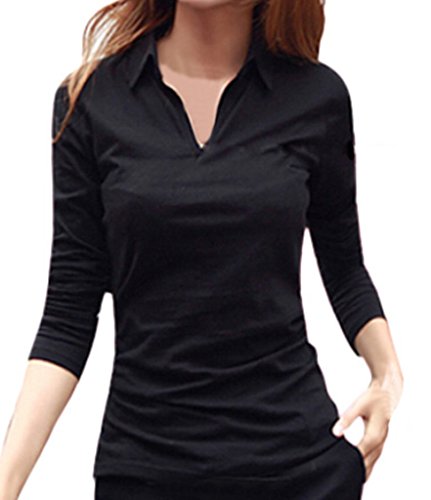 Face N Face Women's Solid Color Long Sleeve Shirts Black, Medium