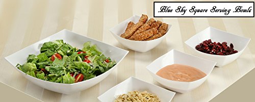 Blue Sky, Square Unbreakable White Plastic Serving Bowls, 64 Ounce, Set of 5, Party Snack or Salad Bowl.