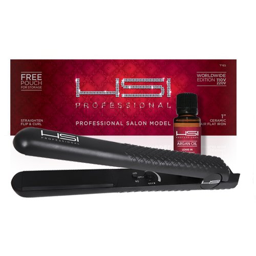 HSI PROFESSIONAL 1 CERAMIC TOURMALINE IONIC FLAT IRON HAIR STRAIGHTENER with travel size Argan Oil Leave In Hair Treatment. WORLDWIDE DUAL VOLTAGE 110v-220v